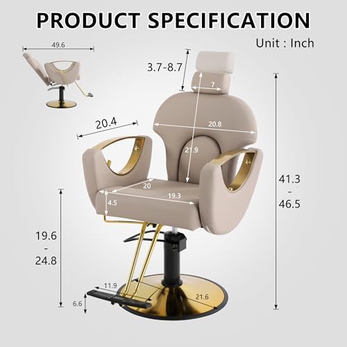 KIGOTY Salon Chair for Hair Stylist, 360° Swivel Reclining Barber Chair for Barbershop, Height Adjustable Hair Chairs, Hairdresser Braiding Styling Chairs, Beauty Spa Equipment (Grey) - Image 2