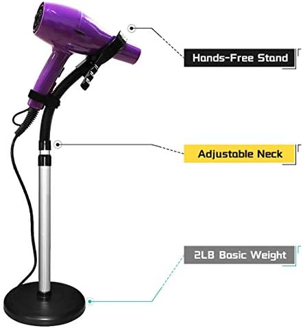 Hair Dryer Stand, 360 Degree Rotating Lazy Hair Dryer Stand Hand Free With Heavy Base, Hands-Free Blow Dryer Holder Countertop, Adjustable Height Countertop Stand - Image 2