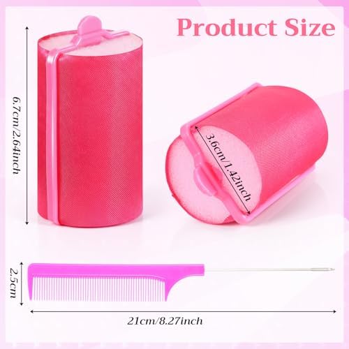 Syhood 18 Pcs Satin Foam Hair Rollers for Women Pink, 1.42 Inch - Image 2