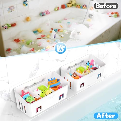 Bath Toy Storage 2 Packs, Large Bath Toy Holder - 3 Compartments, Quick-Dry - Image 6
