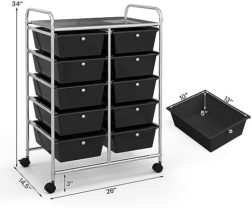 Giantex 10 Drawers Rolling Cart, Classroom Organizers, Storage Cart with Wheels, for Teacher Office Home School Supplies Tool Craft Art Paper, Black - Image 3