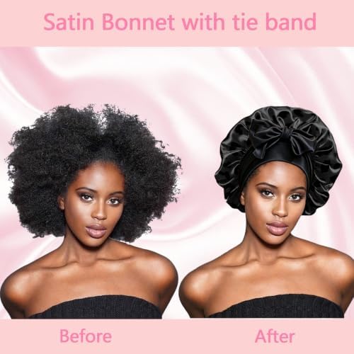 Satin Hair Bonnet Silk Bonnet for Sleeping Double Layer Elastic Tie Band Adjustable Reusable Hair Cap Cute Women Girls - Image 5