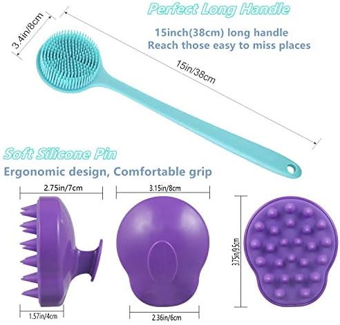 Silicone Body Scrubber & Scalp Massager, Long Handle Shower Brush, Exfoliating Scrubber for Men, Women & Kids - Image 3