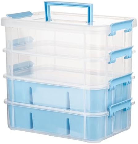 CraftGenes Art Supply Storage Organizer, 4-Tier 10 Qt Box, 2 Trays, Blue by CraftGenesTools
