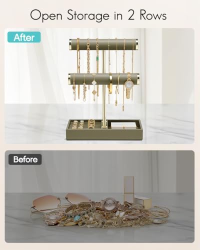 VLANDO Jewelry Organizer, 2 Tier Jewelry Bracelet Necklace Holder with Tray - Image 6