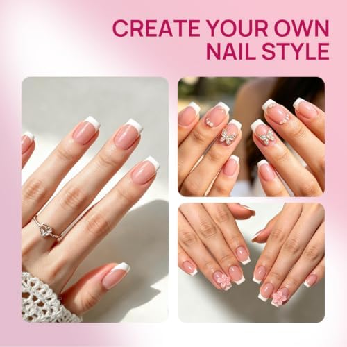 Krofaue French Tip Nails - Press On Nails Short Square Glossy - Image 5