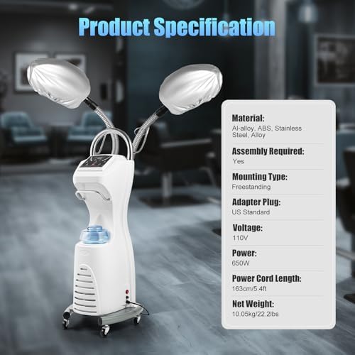 7 in 1 Professional Stand Hair Steamer Hair Dryer, 700W Freestanding Hair Salon Dryer Hair Dryer Hooded Hair Treatment Floor Rolling with Wheels, Perming Hairdress Salon SPA Machine - Image 7