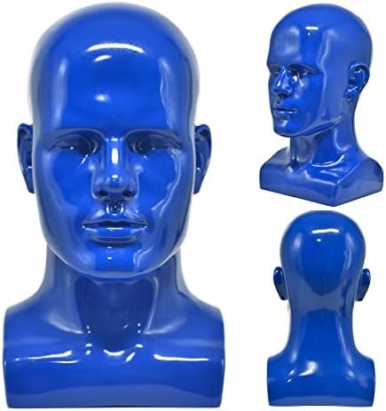 FanLin Male Mannequin Head Professional Manikin Head for Display Wigs Hats Headphone Mask Sunglasses Jewelry and Scravat Display Stand (Bright Blue) by FanLin
