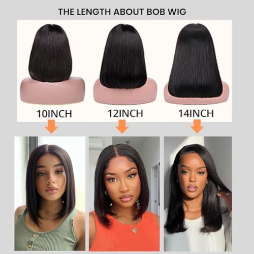 ALHER Short Bob Wig Human Hair Small Cap Lace Front Wigs Straight, 13X4 Transparent Lace Frontal Wigs 180% Density for Women, Natural Color, Cap Size 21-21.5 12 Inch - Image 6