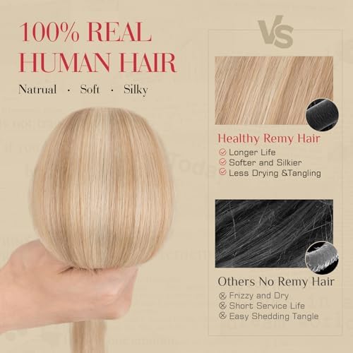 Rich Choices Real Human Hair Clip In Extensions-6 Pcs Single Clip Design-Invisible Clip in Extensions for Thin Hair-Hairpieces for Women/Men-16 Inches #12P613 Golden Brown Highlighted Bleach Blonde - Image 4
