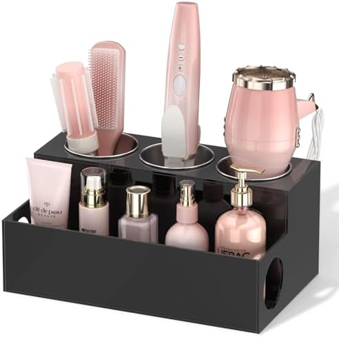 NIUBEE Acrylic Hair Tool Organizer,Hair Dryer Holder Countertop with 3 Cups by NIUBEE