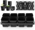 8 Cell Nursery Pots Trays 6 Pack (12" x 6"), 3 inch Square Plastic Nursery Pots 48 Pcs, Durable Carrying Seed Starter Tray, Planting Trays for Holding Small Seedling Pots with Drain Holes (Black) by RooTrimmer