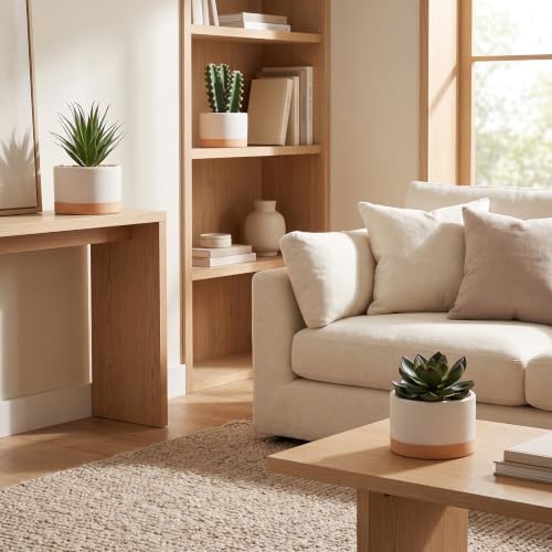Artificial Succulent Cactus Plant Set Ceramic Flower Pot Set of 3 for Home, Office, Desk, Bedroom, Living Room Decoration - Image 4