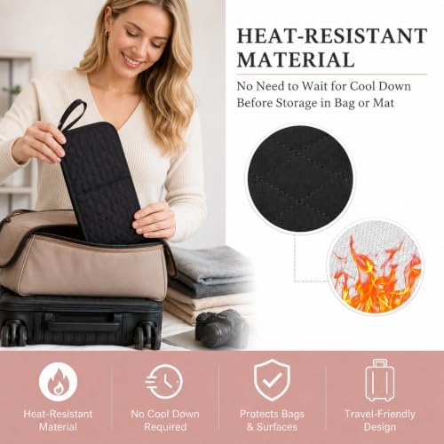 2-in-1 Heat Resistant Hot Tool Mat and Organizer | Portable Travel Curling Iron Holder & Flat Iron Storage Mat with Heatproof Lining | Black Styling Tools Pouch for Hot Straightener and Wand - Image 4
