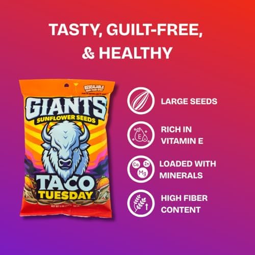 GIANTS Taco Tuesday Sunflower Seeds - Sunflower Seeds to Eat, High Protein Snack, Zesty Taco Seasoning, Source of Vitamin E & Fiber Content - 5 oz Resealable Bags (Pack of 3) - Image 3