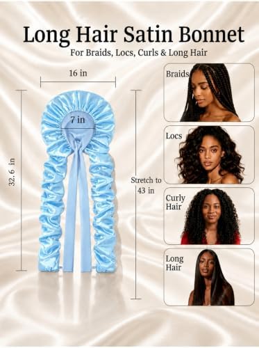 Double Layer Slik Like Satin Bonnet, 33-43" XXL Bonnet for Braids Long Hair - Image 4