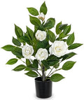 Small Artificial Camellia Roses Potted - 17.7" White Faux Camellia Rose Mini Tree Fake Flower Plant Artificial Plants & Flowers Indoor with Planter for Home Office Living Room Porch Arrangement Decor by Oairse