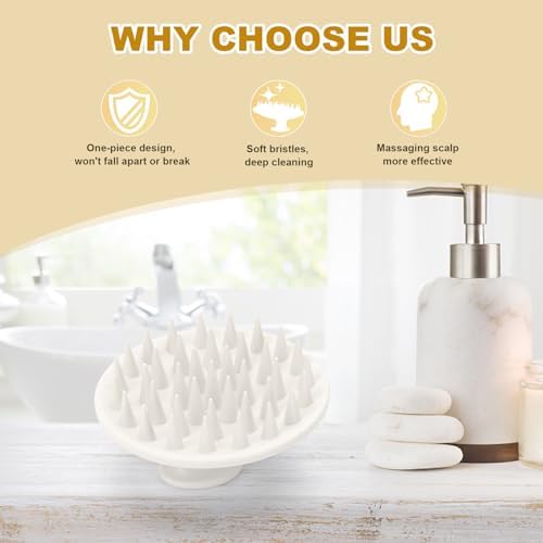 Meartchy Silicone Scalp Massager Shampoo Brush, Scalp Brush for Hair Growth & Dandruff Removal, Hair Scrubber Scalp Stimulator Exfoliator Brush with Soft Bristles for Wet Dry Scalp Care (White) - Image 5