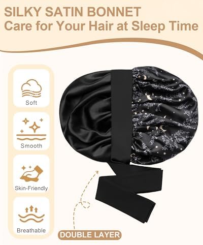 AWAYTR Double Layer Satin Bonnet for Women, Reversible Sleep Hair Wrap - Image 4
