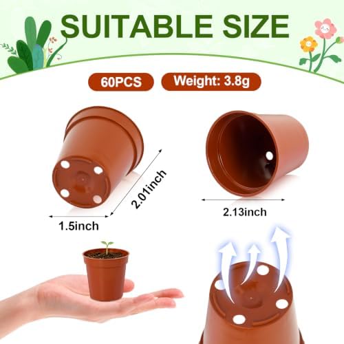 60 Pcs 2 Inch Red Mini Nursery Pots, Seedling Pots with Drainage Holes - Image 2