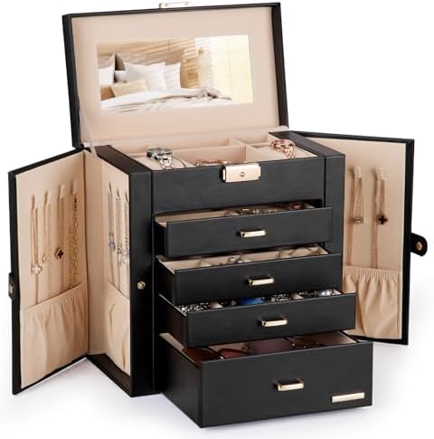 Homde Large Jewelry Box for Women: 5-Layer Organizer with Lock for Dresser by Homde