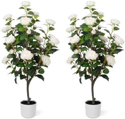 2 Pack 34'' Artificial Camellia Tree with 20 White Flowers by Unknown