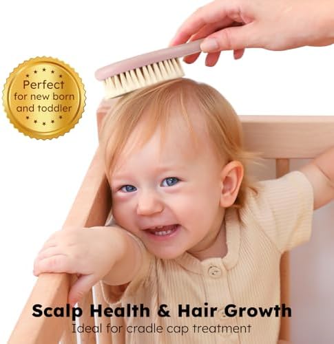 Yoofoss 4 Piece Baby Hair Brush and Comb Set，Wooden Baby Hair Brush with Natural Ultra Soft Goat Hair, Baby Comb Set for Boy, Girl - Pink - Image 3
