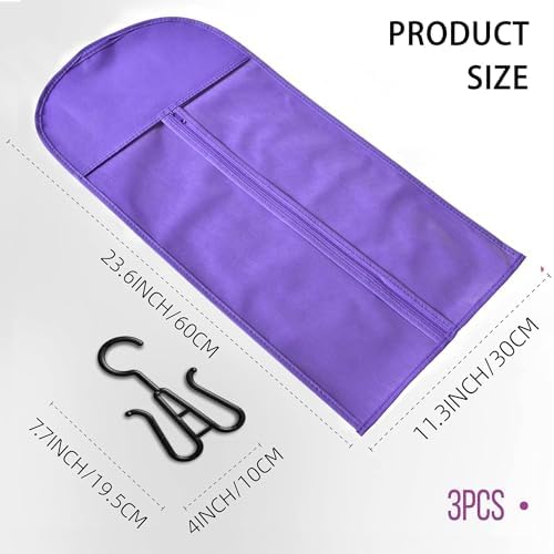 3-PCS Wig Storage Bags with Hangers – Premium Hair Extension Organizer for Multiple Wigs, 60cm x 30cm Dust-Proof Closet Savers (Purple) - Image 2