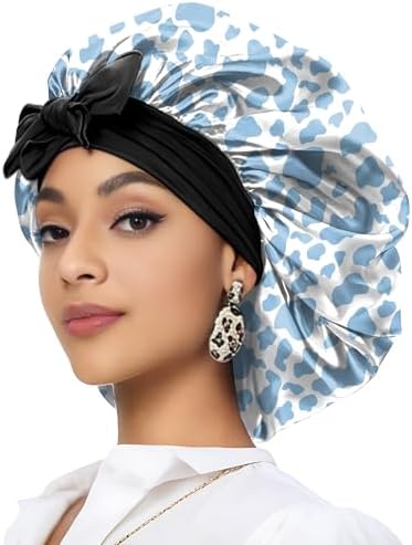 Satin Hair Braid Bonnet for Sleeping Double Layer Elastic Wide Soft Tie Band Hair Silk Lined Sleep Cap Women Girls by Deokke