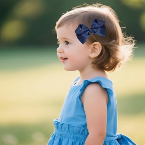 baotongle 11pcs Navy Blue School Hair Accessories Set Uniform Hair Bow Headband Clips Hair Ties Curly Bows for Little Toddler School Girls(Navy Blue) - Image 5