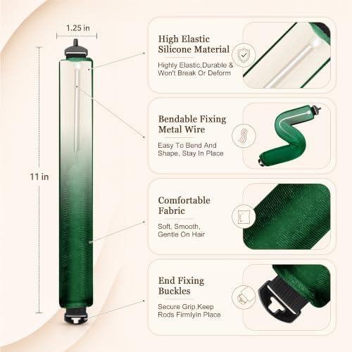 Heatless Hair Curler Rods for Overnight Satin Flexi Curls, Jumbo No-Heat Sleeping Styling Tools for All Hair Types - 3pcs Green - Image 4