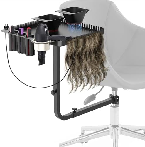 Tasalon Salon Hairstylist Tray, Metal Hair Extension Holder for Styling, Chair Mounted Hair Tray with 2 Magnetic Hair Dye Bowls, Professional Hair Color Tray for Hairstylist Station, Black by TASALON