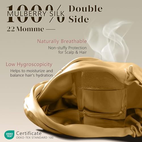 ZIMASILK 22 Momme 100% Mulberry Silk Bonnet for Sleeping Women, Gold - Image 2
