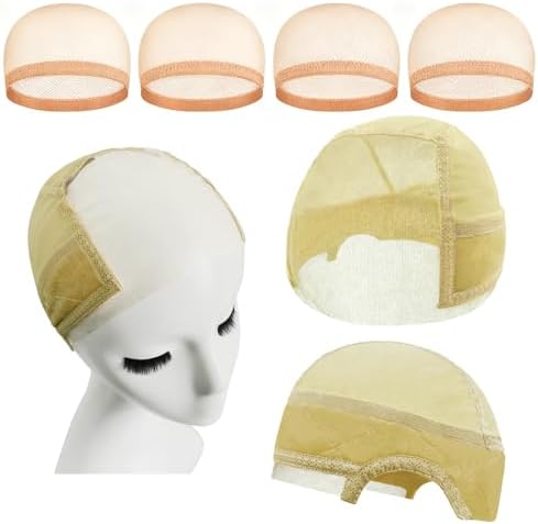 Lace Wig Grip Cap with 4 Pcs HD Wig Caps, 4x5 Transparent Lace Wig Caps for Women Lace Front, Non Slip, Adjustable Grip Cap for Glueless Wigs, Beige by Unknown