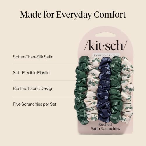 Kitsch Ruched Satin Scrunchies for Women - Cream, Court Green & Navy Blue - Image 4