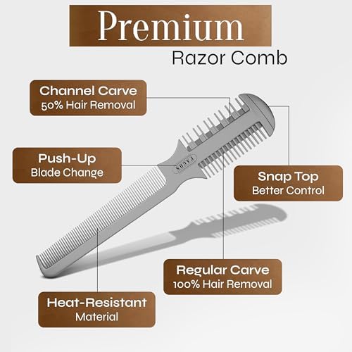 Facón Razor Comb for Hair Cutting - Professional Hair Cutting Comb Kit with 12 Replacement Blades, Double Edge Shaper for Salon & Home, Premium Styling Thinning Texturizing Split Ends Trimming Razor - Image 6