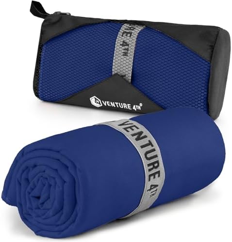 VENTURE 4TH Quick Dry Microfiber Towel for Camping & Gym - Navy Blue Large by VENTURE4TH