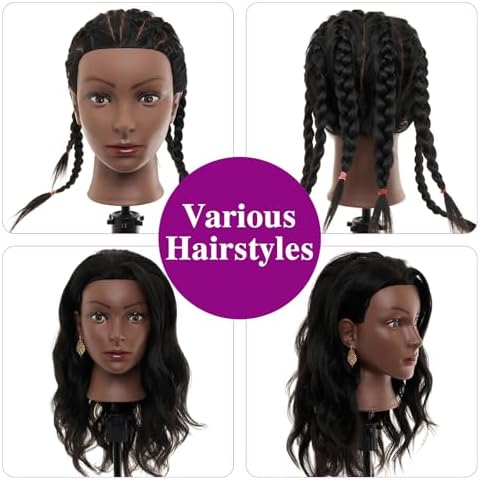 20-22" Mannequin Head,100% Real Human Hair Mannequin Head, Braiding Cosmetology Manikin Doll Head for Hair Styling Training with Table Clamp,Braiding Set(Light brown) Hair Extensions - Image 5