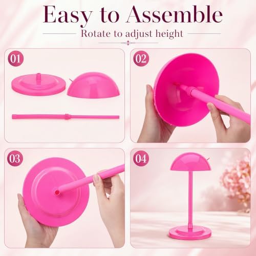 Tatuo 8 Pcs Wig Stand 9.8"-18.9" Adjustable Height Wig Head Holder Rose Red - Image 4