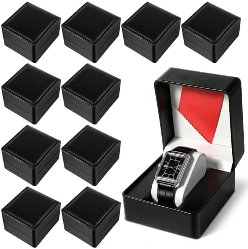 10 Pack Single Watch Gift Box for Men Women, PU Leather Watches Storage Case with Removable Pillow, Portable Display Organizer for Smart Watches & Jewelry, Premium Gift Box for Watch, Black by Unknown