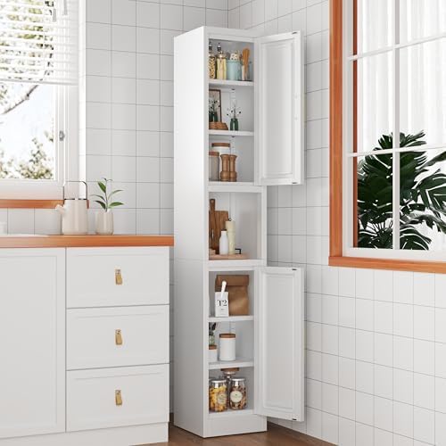 Ckzbx Tall Narrow Storage Cabinet 66.93" H Tall Bathroom Cabinets Metal Pantry Cabinet, 4 Adjustable Shelves for Kitchen, Home Office, Living Room, Dinning Room (12 inches Wide White) - Image 2