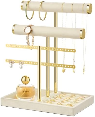 Jewelry Organizer Stand for Necklaces, Bracelets, Earrings, Rings, Beige by BUSSDIS