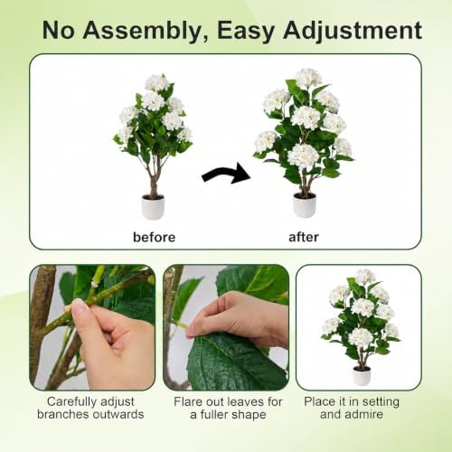 Faux Hydrangea Tree 2 Pack, 3FT White Artificial Flowering Plant - Image 6
