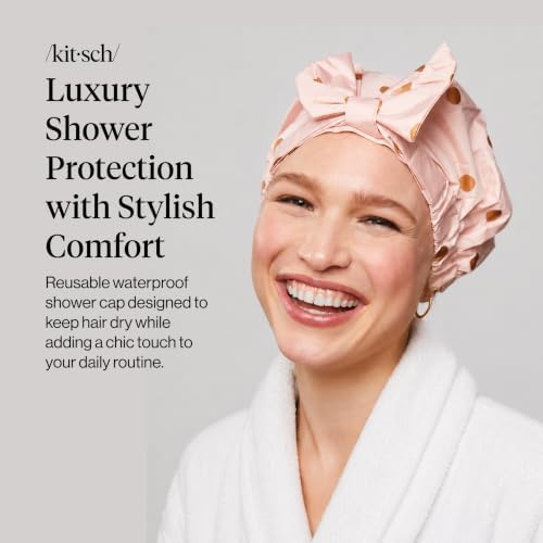 Kitsch Luxury Large Shower Cap for Women - Blush Dot - Image 2