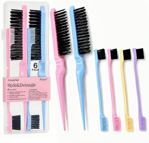 Aigee Slick Back Hair Brush & Edge Brushes and Combs Set,6Pcs in box by Aigee