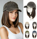 Rich Choices Hat Wigs for Women,Dark Gray Baseball Cap with Hair Extensions for Women/Men,Short Bob Hairstyle Caps with Hair Attached Adjustable Baseball Cap Wig 6 Inch Highlighted Dark Brown Hair by RichChoices