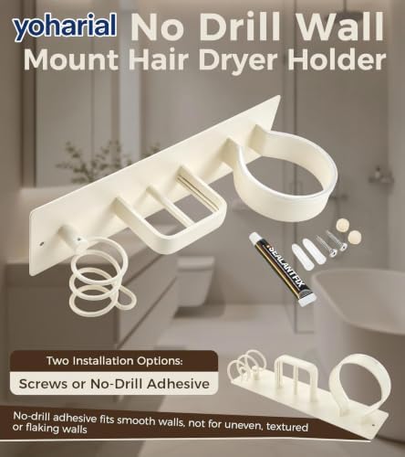 Wall Mount Hair Dryer Holder, No-Drill Hair Styling Tool Organizer - Image 7