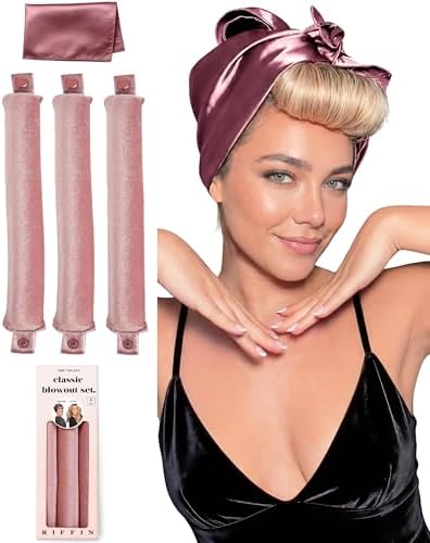 Classic Heatless Curls Overnight Rods - Upgraded Directional Grip Velvet Heatless Hair Curler to Sleep in No Heat Heatless Curling Flexi Rods Foam Hair Rollers for Blowout Look Medium & Long Hair by RIFFIN