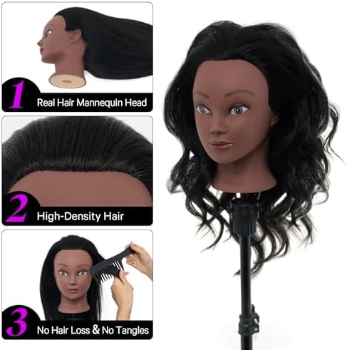 18" 100% Mannequin Head Real Human Hair with Stand for Braiding - Image 3