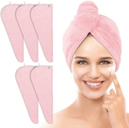 TENSTARS Hair Towel Wrap for All Hair Types, 5 Pack Microfiber Turban by TENSTARS